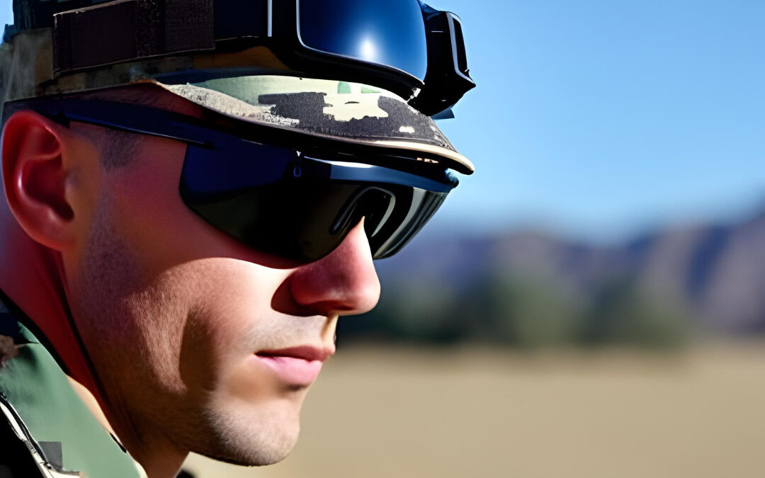 Military soldier wearing augmented reality glasses